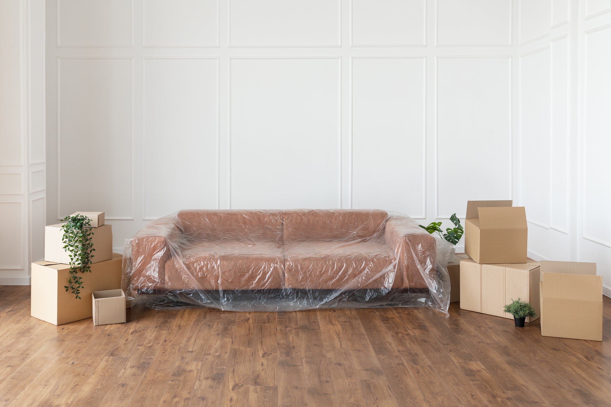 Professional movers carefully handling furniture and boxes